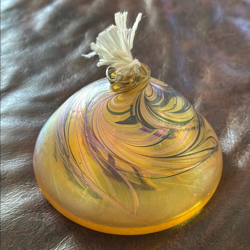 Yellow and Purple Swirl Glass Oil lamp